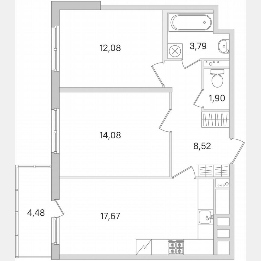 2-к. квартира, 59,4 м², 2/8 эт.