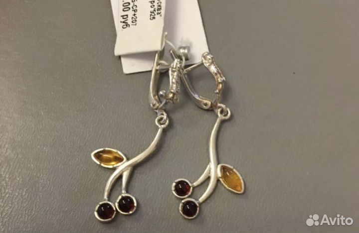 Серьги и кольцо серебро/янтарь СССР