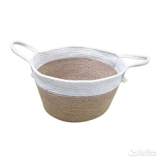 Корзина круглая мягкая натуральная с белой каемкой