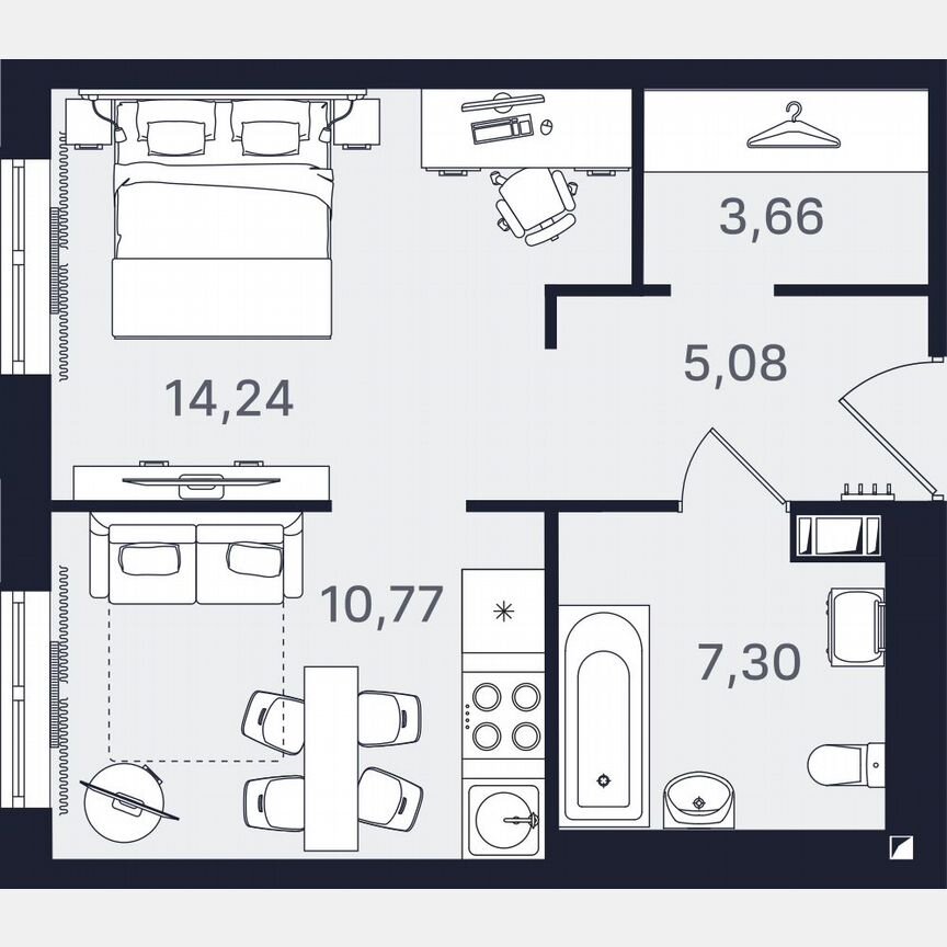 1-к. апартаменты, 41,1 м², 7/24 эт.