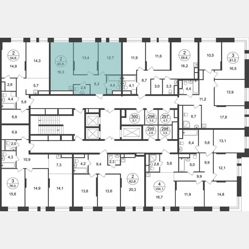 2-к. квартира, 60,8 м², 22/22 эт.