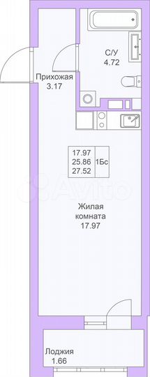 Квартира-студия, 27,5 м², 6/25 эт.