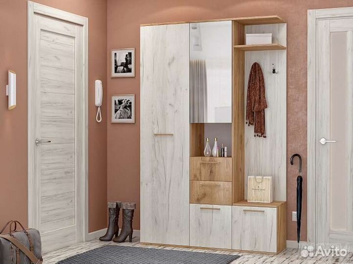 Прихожая Визит-2 крафт дуб белый/золотой 1,32 м
