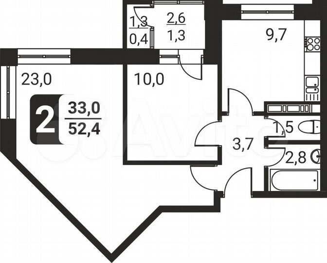 2-к. квартира, 52,4 м², 2/17 эт.