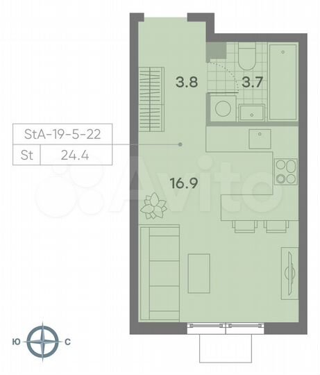Квартира-студия, 24,4 м², 13/23 эт.