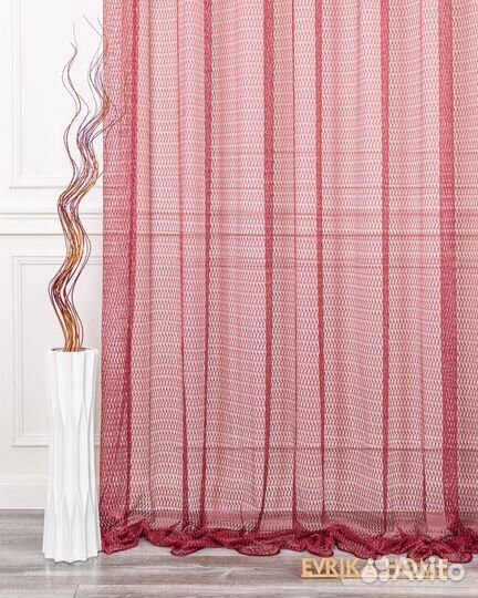 Тюль Авалон рубин готовый на окна пошив