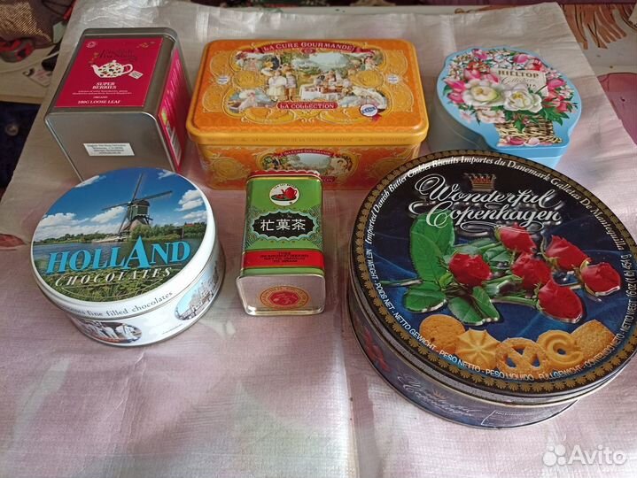 Банки жестяные шоколад чай печенье Европа