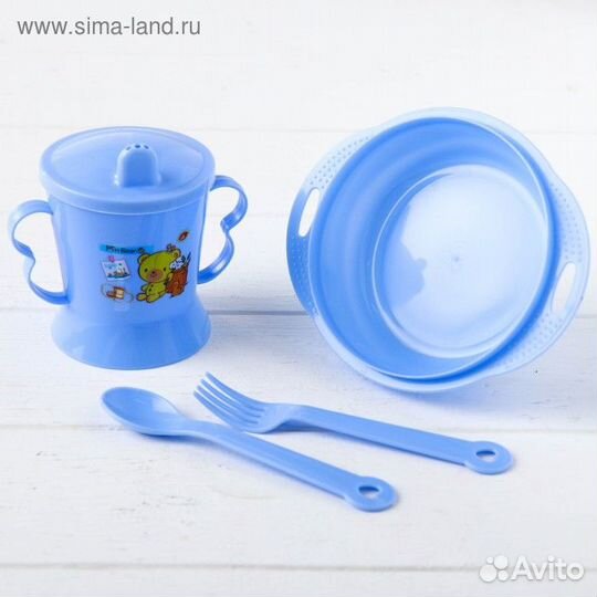 Набор детской посуды, 4 предмета: миска, ложка, ви