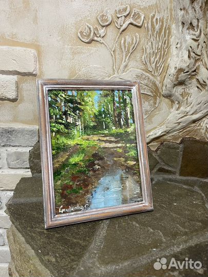 Картина маслом в раме Лесной пейзаж