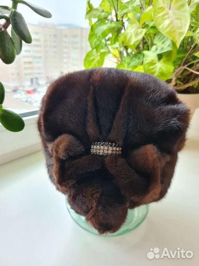 Шапка норковая голубая, коричн / шапка чернобурка