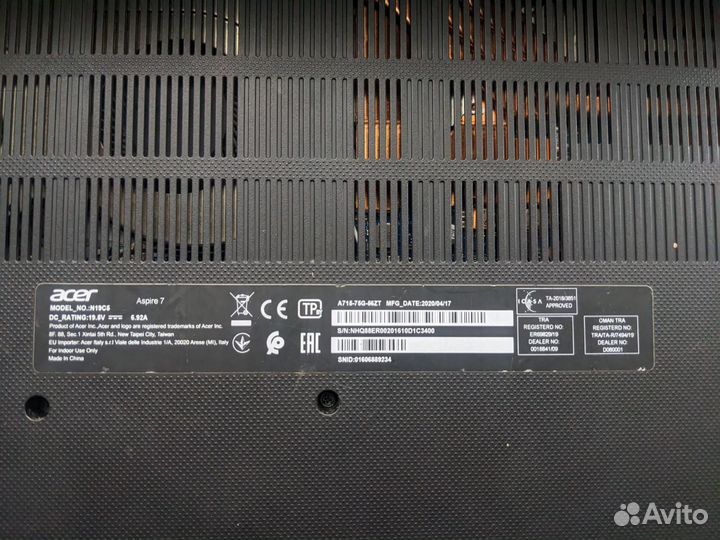 Ноутбук Acer А715-75G-56ZT