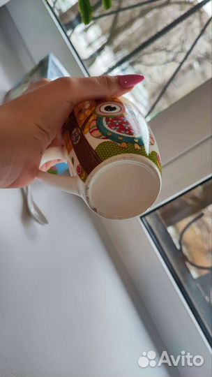 Новая кружка с ложкой керамическая, 370 мл, Совята