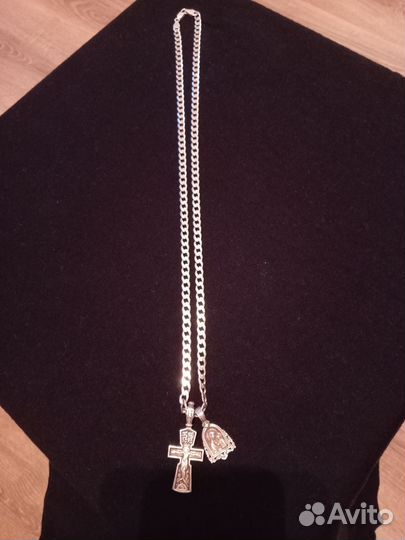 Мужская серебряная цепь с крестом