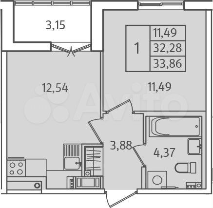 1-к. квартира, 33,9 м², 4/10 эт.