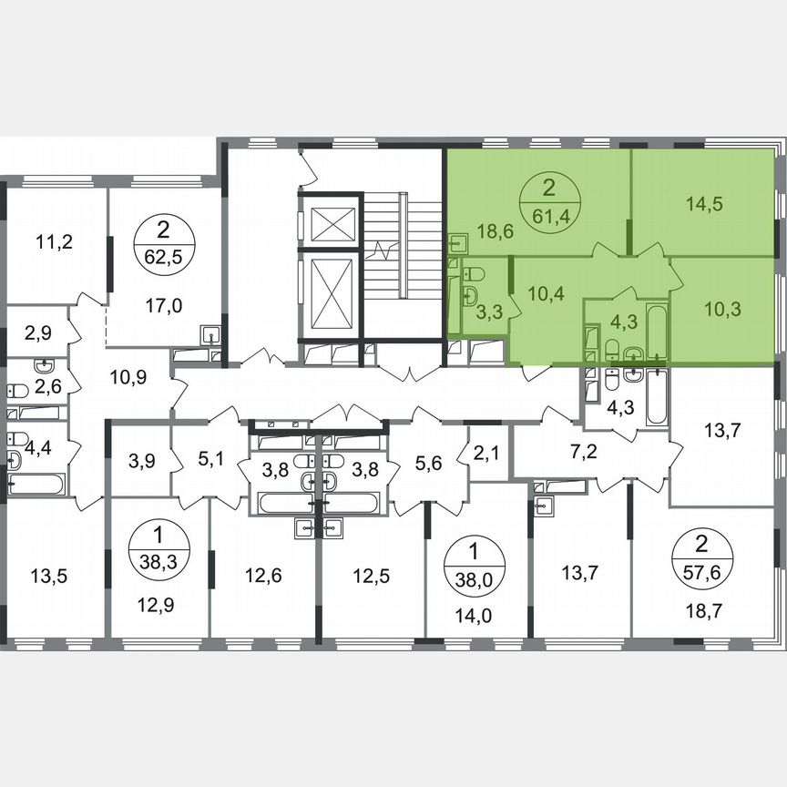 2-к. квартира, 61,4 м², 9/17 эт.