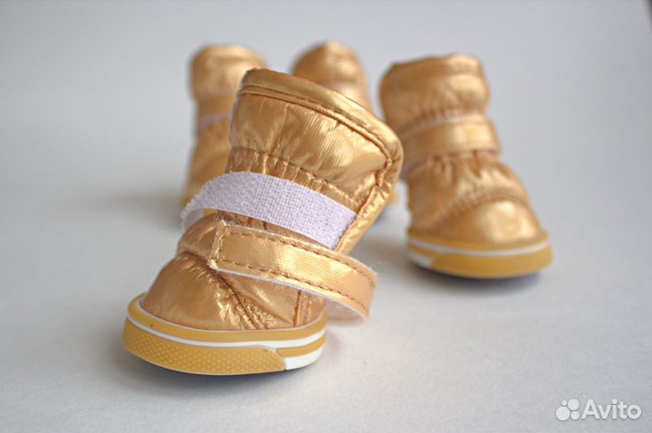 Ботинки для собак дутики золотые