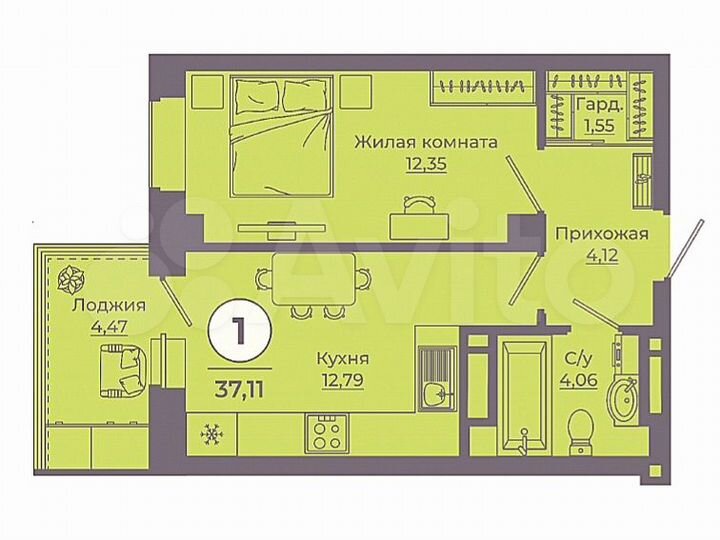 1-к. квартира, 37 м², 13/24 эт.