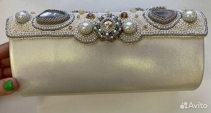 Клатч с природными камнями и бисером(агат)