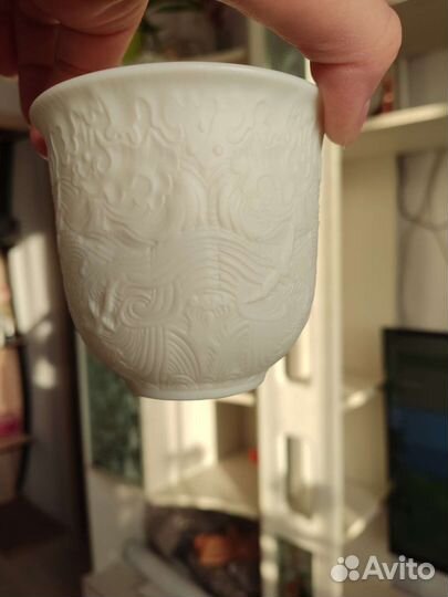 Китайский фарфор, рельефная чашка\ стакан для чая