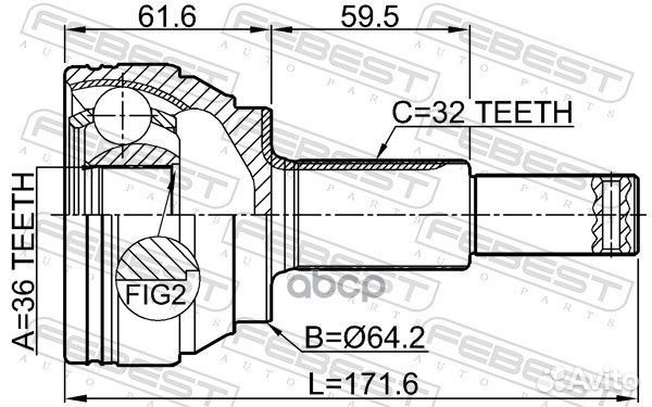 Шрус наружный задний 36X64.2X32 0210Y51R Febest