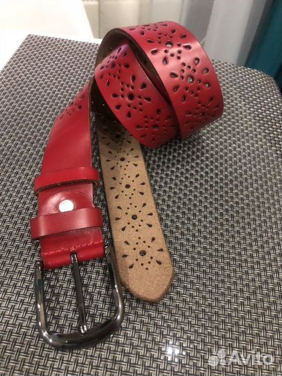 Ремень натур. кожа темно-красный 115см