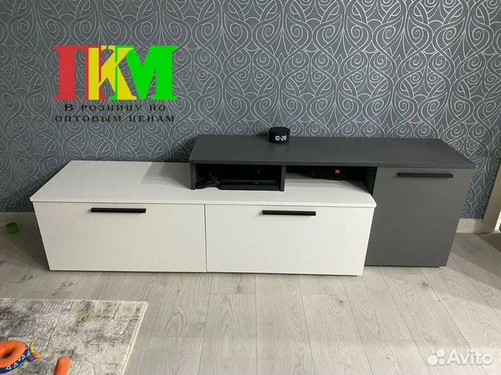 Тумба тв малая Альберо Белый - Графит серый