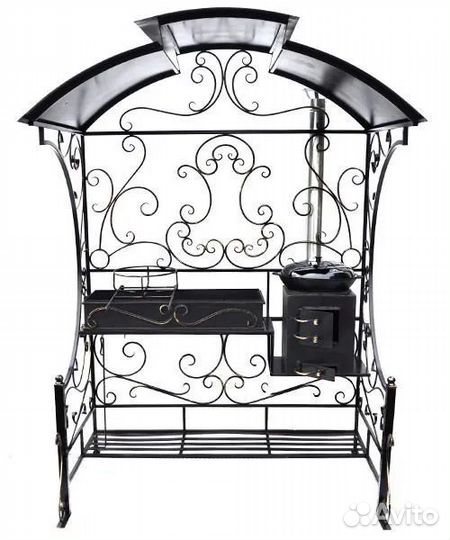 Мангал с печью под казан и крышей