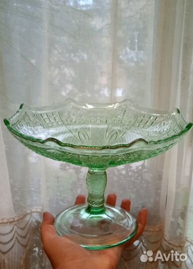 Ваза, фруктовница, зеленое стекло, СССР