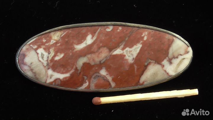 Старинная серебряная брошь яшма 84 проба царизм