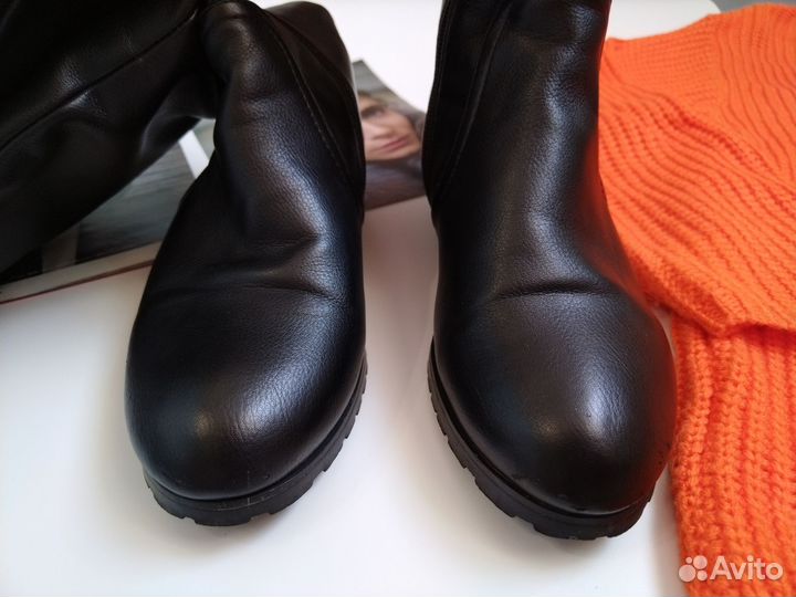 Сапоги 37 на низком каблуке эко кожа зимние