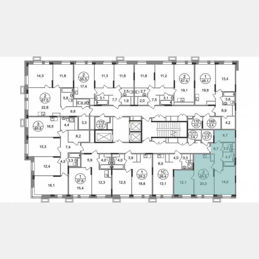 2-к. квартира, 65,8 м², 16/19 эт.