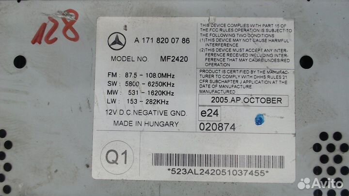 Магнитола Mercedes SLK R171, 2006