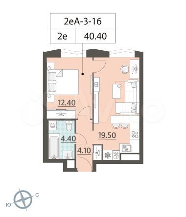 1-к. квартира, 40,4 м², 16/16 эт.