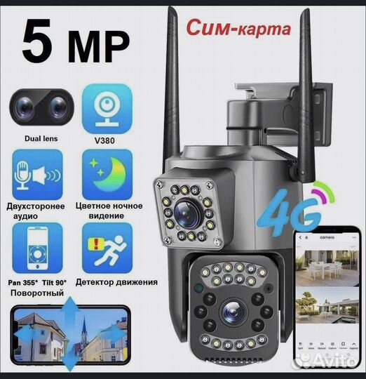 Камера видеонаблюдения 4g sim с двумя