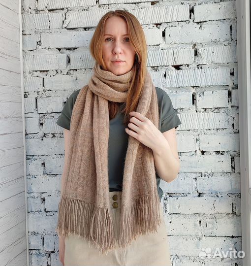 Шарф вязаный ручная работа бежевый