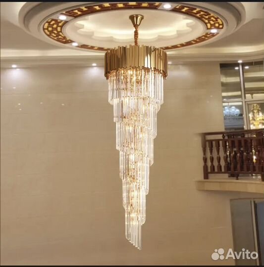 Люстра каскадная, H 1600/ 60. Стекло, цвет золото