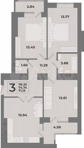 3-к. квартира, 78,4 м², 1/10 эт.