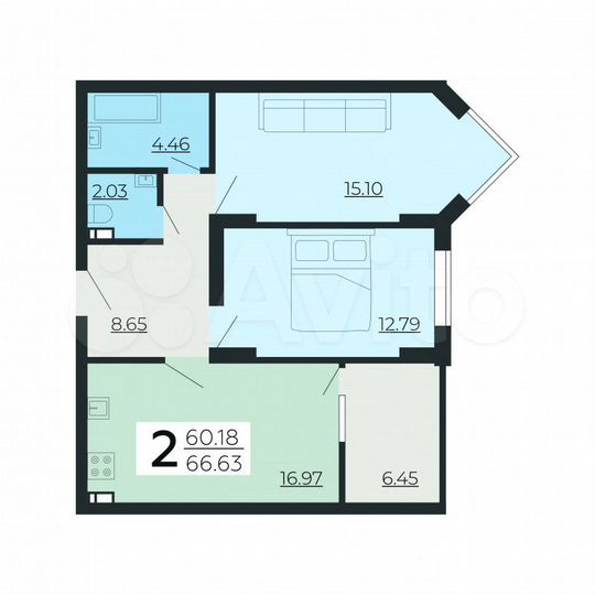 2-к. квартира, 66,3 м², 17/24 эт.