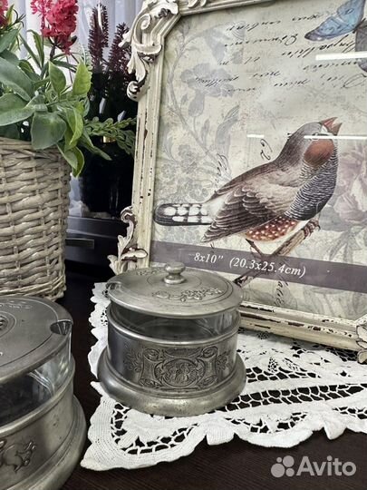 Баночки оловянные со стеклянными вставками