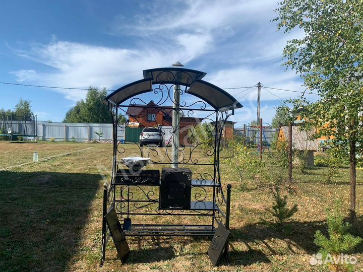 Мангал с печью под казан и крышей