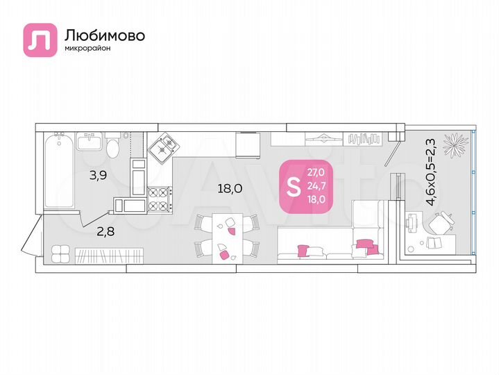 Квартира-студия, 26,8 м², 24/24 эт.