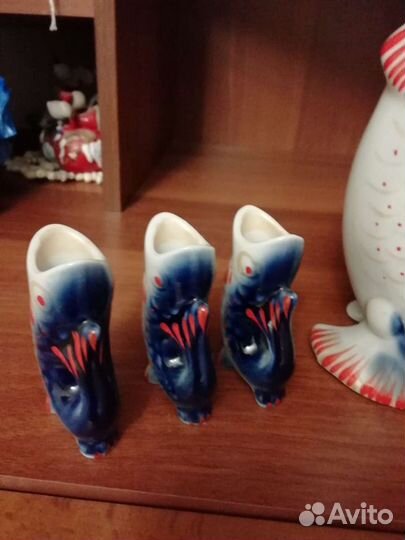 Графин штоф и 5 рюмок фарфор Рыба