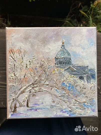 Картина маслом небольшая городской пейзаж питер