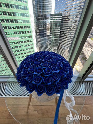 Синие розы в наличии. Букет 101, 81 мыльная роза