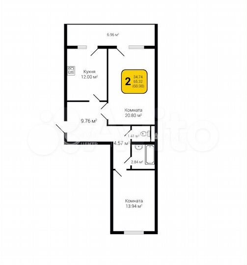 2-к. квартира, 69 м², 3/16 эт.
