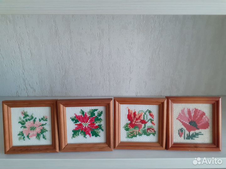 Вышивка крестом, цветы в рамках