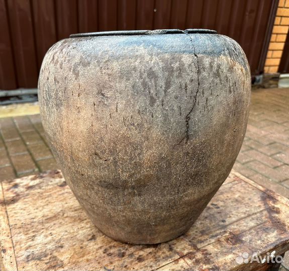Горшок с крестом орнамент большой глиняный 19 век