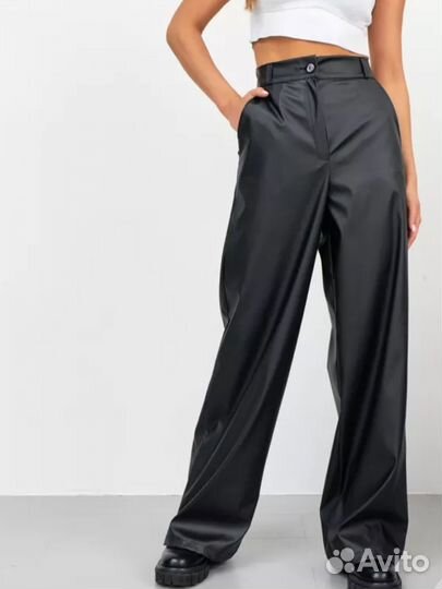 Штаны кожанные палаццо широкие клеш