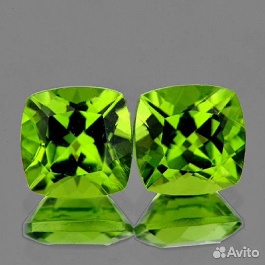 Хризолит натуральный 3,43Ct 7мм 2шт VVS cushon