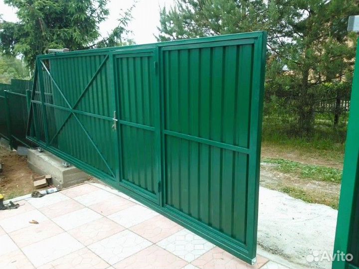 Откатные ворота на винтовых сваях